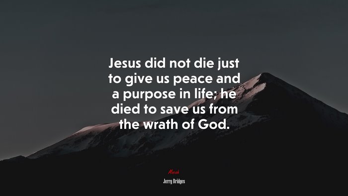 Jesus did not die just to give us peace and a purpose in life; he died to save us from the wrath of God. | Jerry Bridges quote