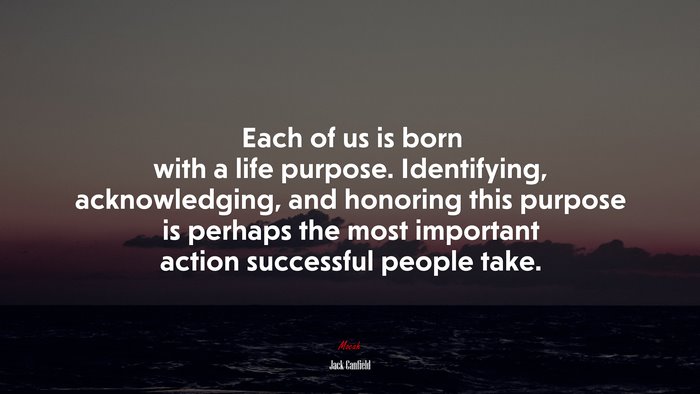 Each of us is born with a life purpose. Identifying, acknowledging, and honoring this purpose is perhaps the most important action successful people take. | Jack Canfield quote