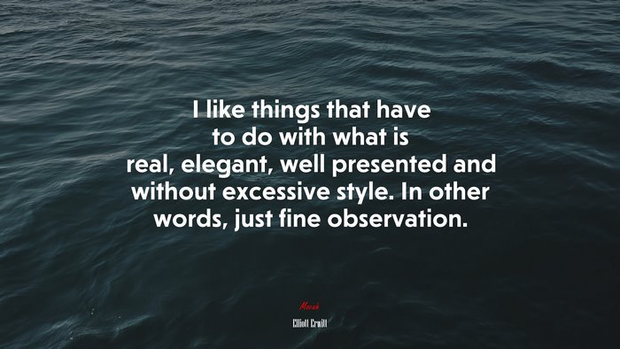 I like things that have to do with what is real, elegant, well presented and without excessive style. In other words, just fine observation. | Elliott Erwitt quote