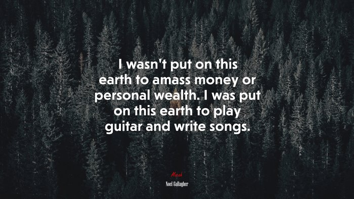 I wasn’t put on this earth to amass money or personal wealth. I was put on this earth to play guitar and write songs. | Noel Gallagher quote