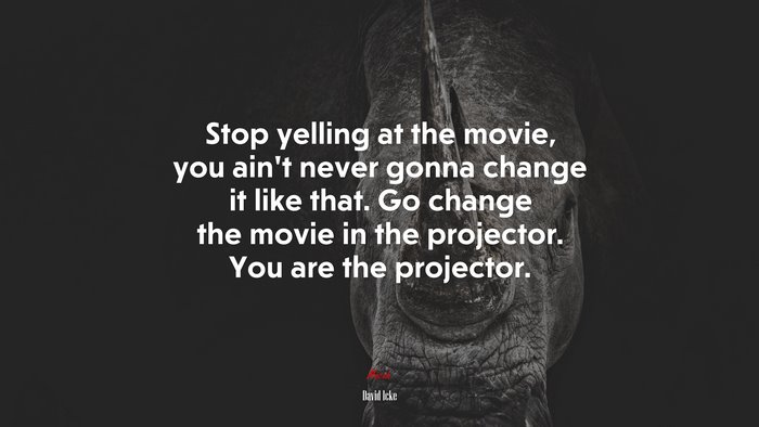Stop yelling at the movie, you ain’t never gonna change it like that. Go change the movie in the projector. You are the projector. | David Icke quote