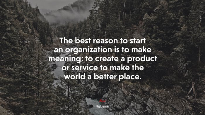 The best reason to start an organization is to make meaning; to create a product or service to make the world a better place. | Guy Kawasaki quote