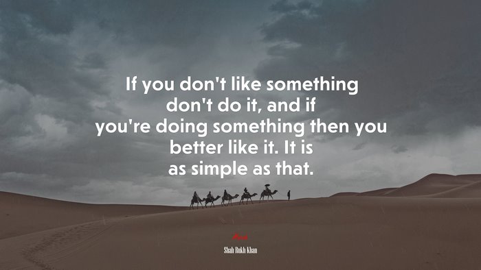 If you don’t like something don’t do it, and if you’re doing something then you better like it. It is as simple as that. | Shah Rukh Khan quote