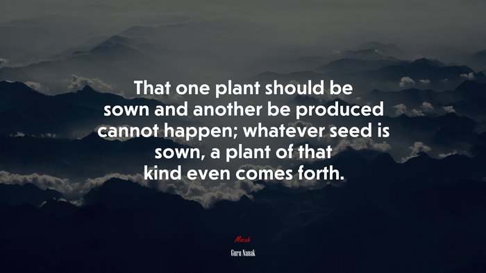 That one plant should be sown and another be produced cannot happen; whatever seed is sown, a plant of that kind even comes forth. | Guru Nanak quote