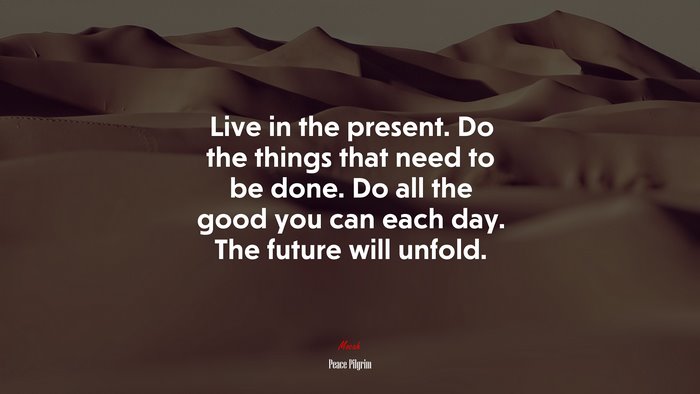 Live in the present. Do the things that need to be done. Do all the good you can each day. The future will unfold. | Peace Pilgrim quote