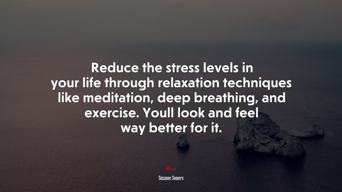 Reduce the stress levels in your life through relaxation techniques like meditation, deep breathing, and exercise. Youll look and feel way better for it. | Suzanne Somers quote