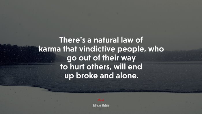There’s a natural law of karma that vindictive people, who go out of their way to hurt others, will end up broke and alone. | Sylvester Stallone quote