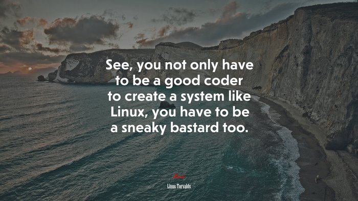 See, you not only have to be a good coder to create a system like Linux, you have to be a sneaky bastard too. | Linus Torvalds quote