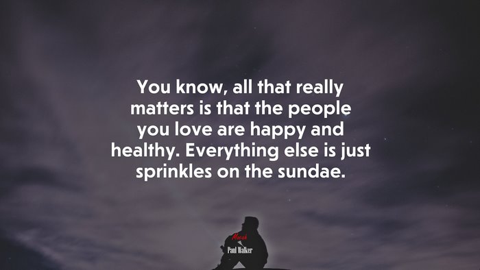 You know, all that really matters is that the people you love are happy and healthy. Everything else is just sprinkles on the sundae. | Paul Walker quote