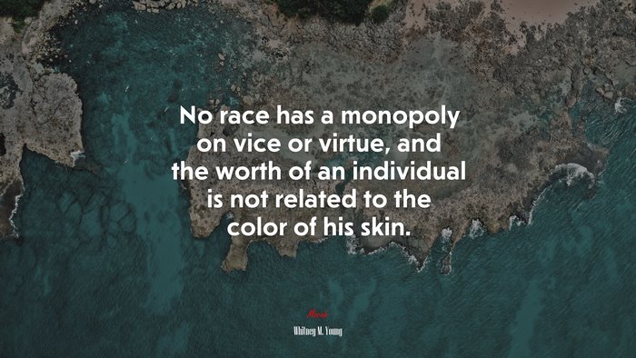 No race has a monopoly on vice or virtue, and the worth of an individual is not related to the color of his skin. | Whitney M. Young quote