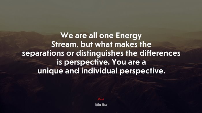We are all one Energy Stream, but what makes the separations or distinguishes the differences is perspective. You are a unique and individual perspective. | Esther Hicks quote