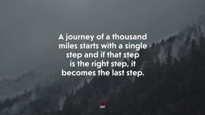 A journey of a thousand miles starts with a single step and if that step is the right step, it becomes the last step. | Laozi quote