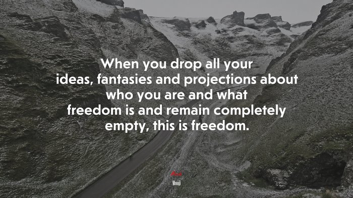 When you drop all your ideas, fantasies and projections about who you are and what freedom is and remain completely empty, this is freedom. | Mooji quote