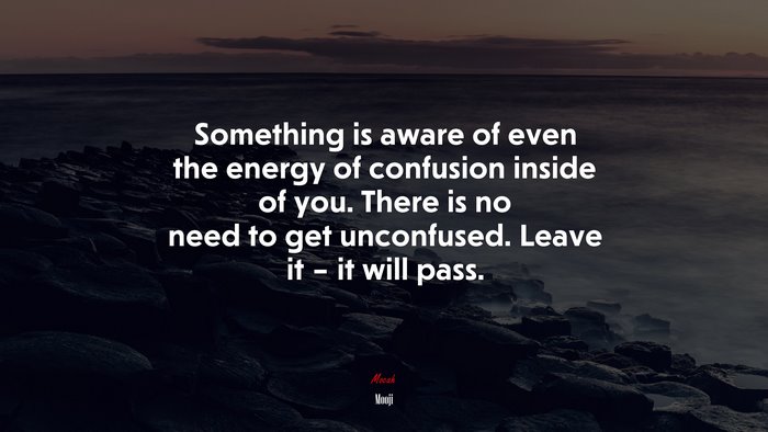 Something is aware of even the energy of confusion inside of you. There is no need to get unconfused. Leave it – it will pass. | Mooji quote