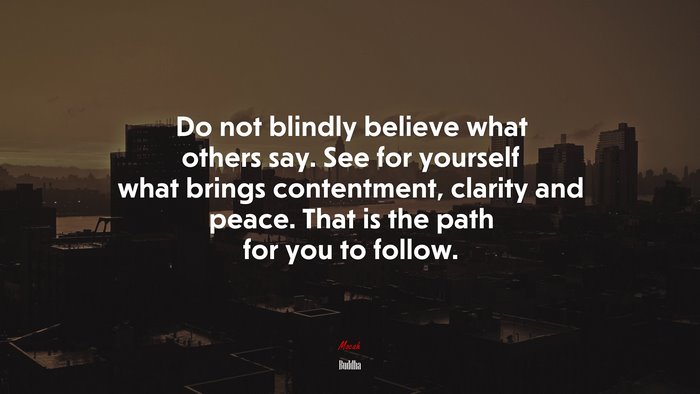 Do not blindly believe what others say. See for yourself what brings contentment, clarity and peace. That is the path for you to follow. | Buddha quote