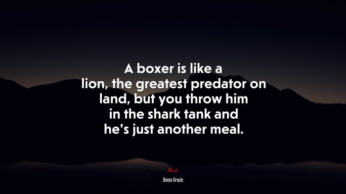 A boxer is like a lion, the greatest predator on land, but you throw him in the shark tank and he’s just another meal. | Renzo Gracie quote