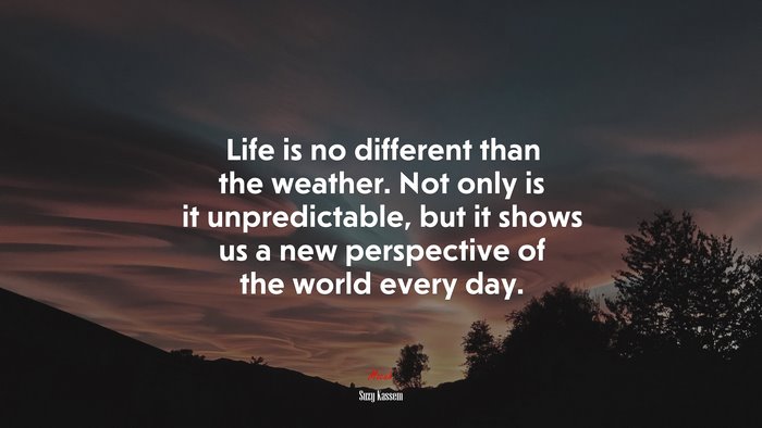 Life is no different than the weather. Not only is it unpredictable, but it shows us a new perspective of the world every day. | Suzy Kassem quote