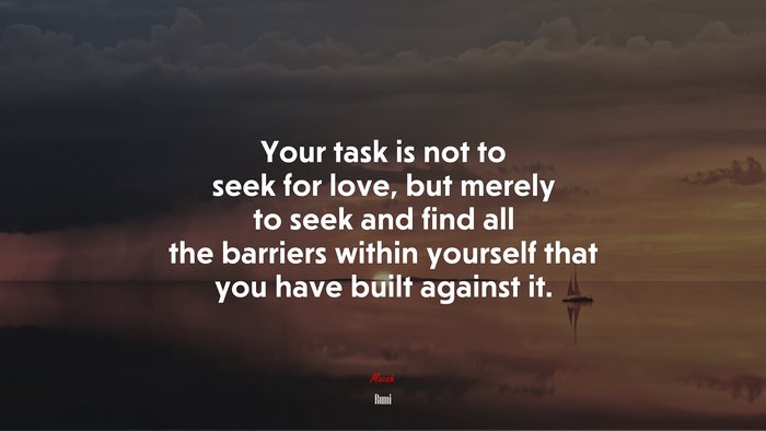Your task is not to seek for love, but merely to seek and find all the barriers within yourself that you have built against it. | Rumi quote