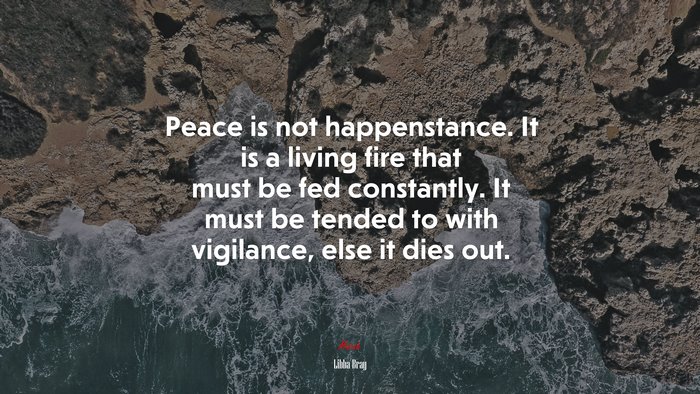 Peace is not happenstance. It is a living fire that must be fed constantly. It must be tended to with vigilance, else it dies out. | Libba Bray quote