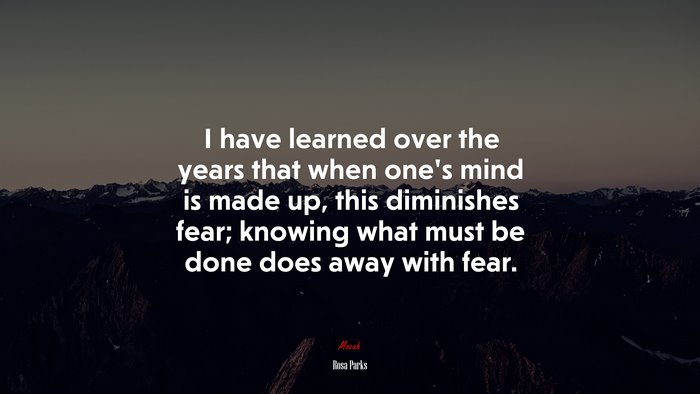I have learned over the years that when one’s mind is made up, this diminishes fear; knowing what must be done does away with fear. | Rosa Parks quote