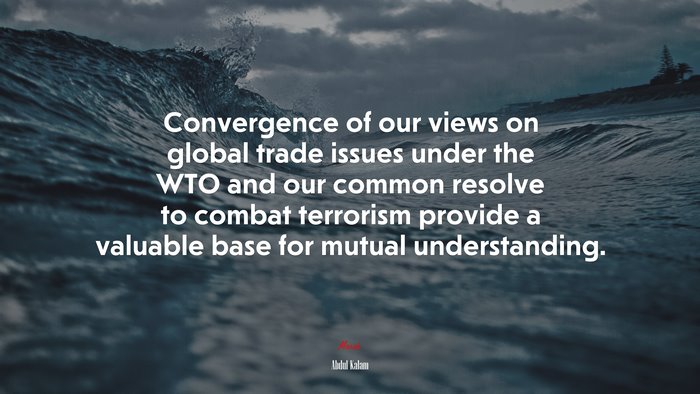 Convergence of our views on global trade issues under the WTO and our common resolve to combat terrorism provide a valuable base for mutual understanding. | Abdul Kalam quote