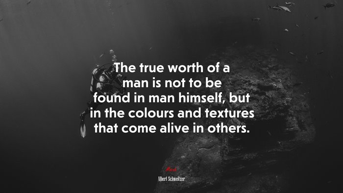 The true worth of a man is not to be found in man himself, but in the colours and textures that come alive in others. | Albert Schweitzer quote
