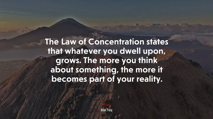 The Law of Concentration states that whatever you dwell upon, grows. The more you think about something, the more it becomes part of your reality. | Brian Tracy quote