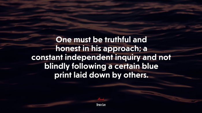 One must be truthful and honest in his approach; a constant independent inquiry and not blindly following a certain blue print laid down by others. | Bruce Lee quote