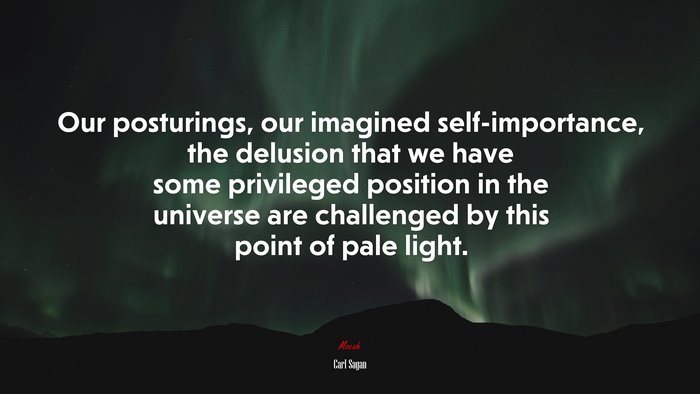 Our posturings, our imagined self-importance, the delusion that we have some privileged position in the universe are challenged by this point of pale light. | Carl Sagan quote