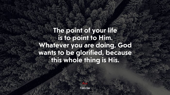 The point of your life is to point to Him. Whatever you are doing, God wants to be glorified, because this whole thing is His. | Francis Chan quote