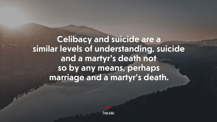 Celibacy and suicide are a similar levels of understanding, suicide and a martyr’s death not so by any means, perhaps marriage and a martyr’s death. | Franz Kafka quote