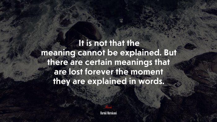 It is not that the meaning cannot be explained. But there are certain meanings that are lost forever the moment they are explained in words. | Haruki Murakami quote