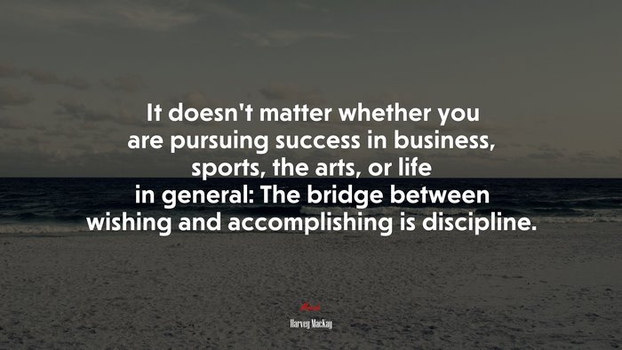 It doesn’t matter whether you are pursuing success in business, sports, the arts, or life in general: The bridge between wishing and accomplishing is discipline. | Harvey MacKay quote