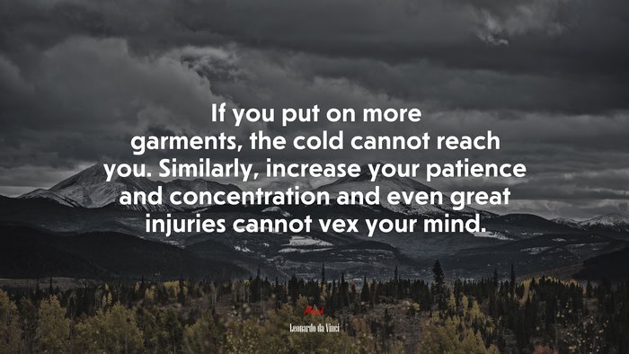 If you put on more garments, the cold cannot reach you. Similarly, increase your patience and concentration and even great injuries cannot vex your mind. | Leonardo da Vinci quote