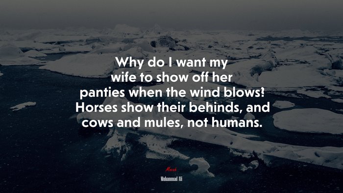 Why do I want my wife to show off her panties when the wind blows? Horses show their behinds, and cows and mules, not humans. | Muhammad Ali quote