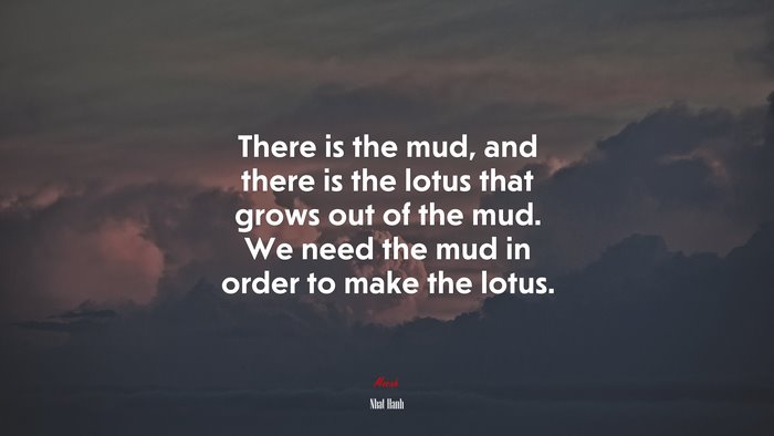 There is the mud, and there is the lotus that grows out of the mud. We need the mud in order to make the lotus. | Nhat Hanh quote