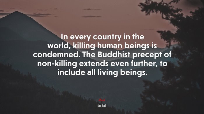 In every country in the world, killing human beings is condemned. The Buddhist precept of non-killing extends even further, to include all living beings. | Nhat Hanh quote