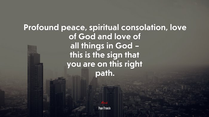 Profound peace, spiritual consolation, love of God and love of all things in God – this is the sign that you are on this right path. | Pope Francis quote
