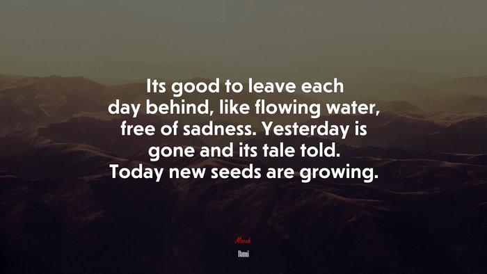 Its good to leave each day behind, like flowing water, free of sadness. Yesterday is gone and its tale told. Today new seeds are growing. | Rumi quote