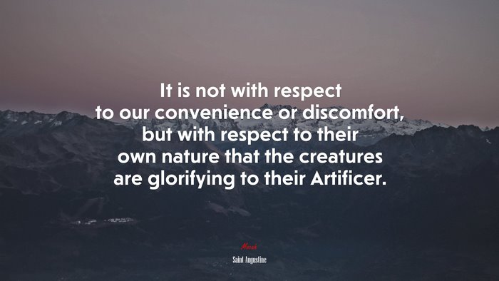 It is not with respect to our convenience or discomfort, but with respect to their own nature that the creatures are glorifying to their Artificer. | Saint Augustine quote