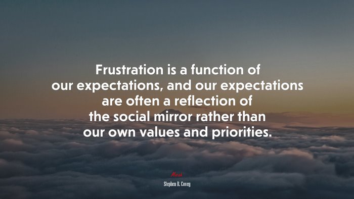 Frustration is a function of our expectations, and our expectations are often a reflection of the social mirror rather than our own values and priorities. | Stephen R. Covey quote