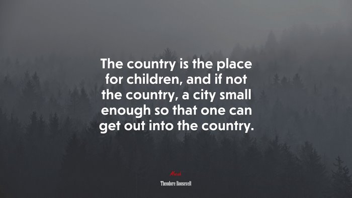 The country is the place for children, and if not the country, a city small enough so that one can get out into the country. | Theodore Roosevelt quote