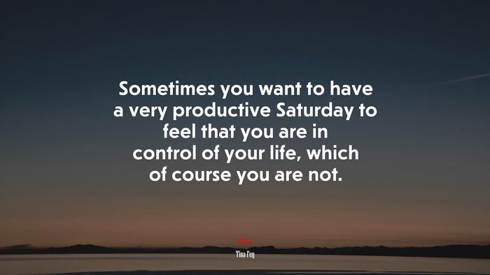 Sometimes you want to have a very productive Saturday to feel that you are in control of your life, which of course you are not. | Tina Fey quote