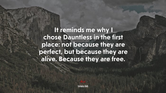 It reminds me why I chose Dauntless in the first place: not because they are perfect, but because they are alive. Because they are free. | Veronica Roth quote