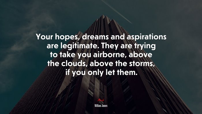 Your hopes, dreams and aspirations are legitimate. They are trying to take you airborne, above the clouds, above the storms, if you only let them. | William James quote