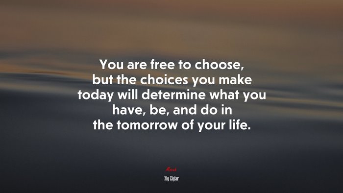 You are free to choose, but the choices you make today will determine what you have, be, and do in the tomorrow of your life. | Zig Ziglar quote