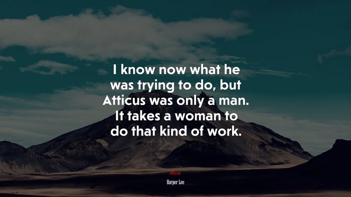 I know now what he was trying to do, but Atticus was only a man. It takes a woman to do that kind of work. | Harper Lee quote