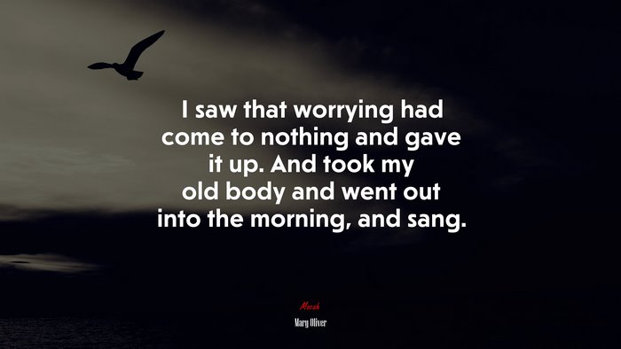 I saw that worrying had come to nothing and gave it up. And took my old body and went out into the morning, and sang. | Mary Oliver quote
