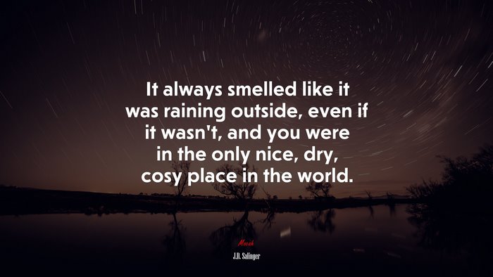 It always smelled like it was raining outside, even if it wasn’t, and you were in the only nice, dry, cosy place in the world. | J.D. Salinger quote