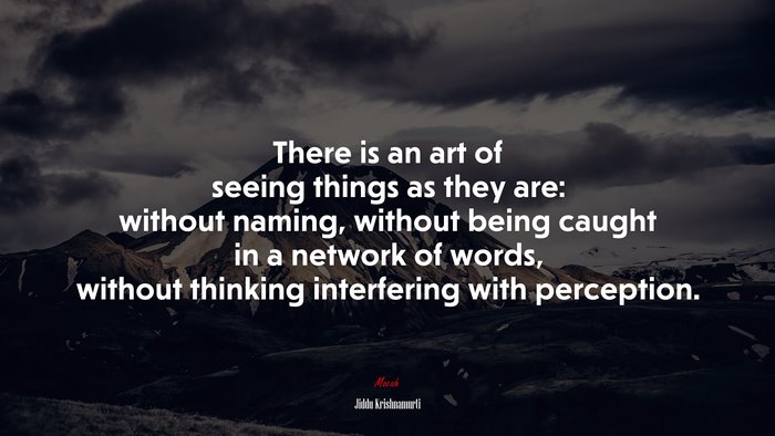 There is an art of seeing things as they are: without naming, without being caught in a network of words, without thinking interfering with perception. | Jiddu Krishnamurti quote